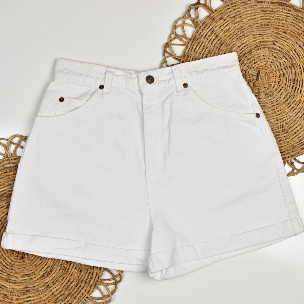 Vintage Orange Tab Levi's 954 White Cuffed Denim Shorts - Picture 2 of 6